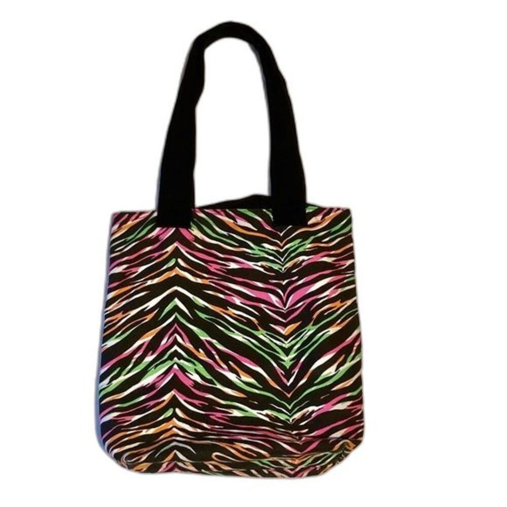 Joe Boxer RAINBOW Zebra Canvas Tote Bag Neon Colors 14 x 14 x 4 inches